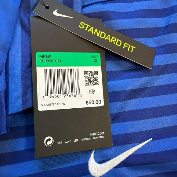 Nike | NWT Golf Standard Fit Blue Striped Short Sleeve Polo Shirt Dri Fit XL - Picture 5 of 10